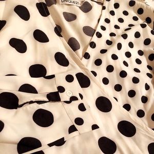 White with black polkadots wrap dress in US 16